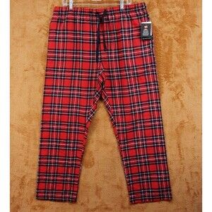 HANES Pajama Pants Mens XL Red Flannel Plaid Check Drawstring Pockets Sleep
